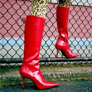 🌻NEW NWOT $215 Jeffrey Campbell Darlings Red Knee High Stiletto Boots Size 9.5